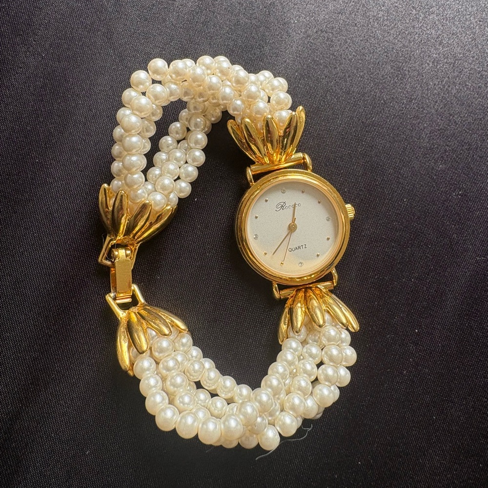 Vintage Rococo Faux Pearl Watch